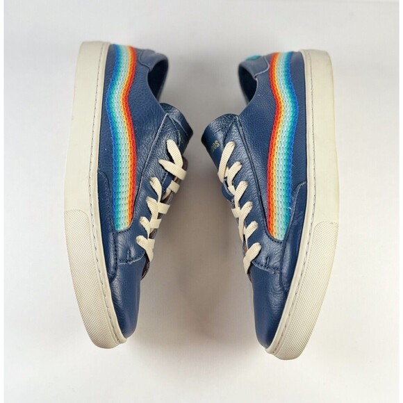 Soludos Womens Shoes Blue Leather Rainbow Wave Sneakers Low Top Casual US 10 - Picture 3 of 8